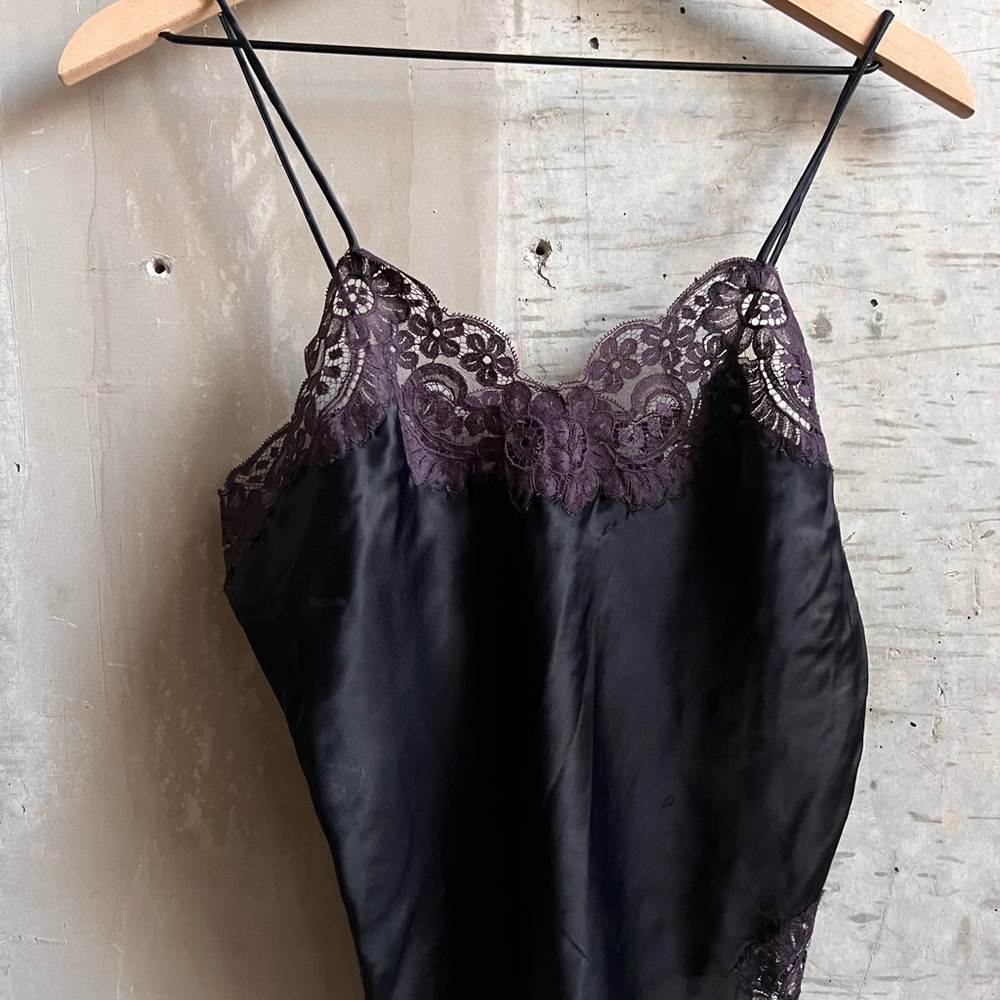 Dior Black Satin Camisole with Deep Purple Lace